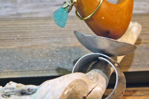Adjustable base metal ring with orange tagua nut