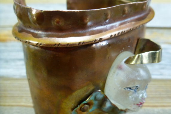 Resin face fold formed cuff bracelet with green patina