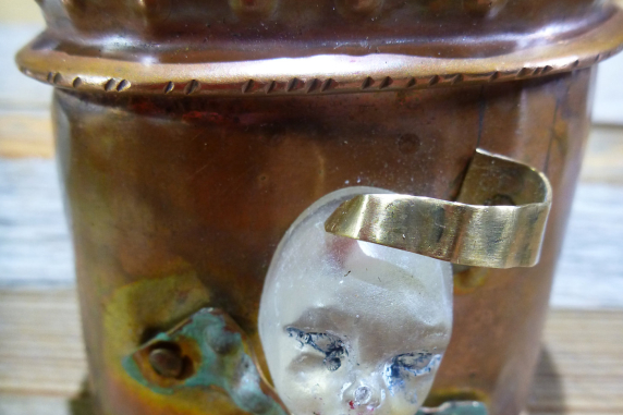 Resin face fold formed cuff bracelet with green patina