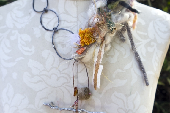 free spirit necklace with steel links and organic embellishments