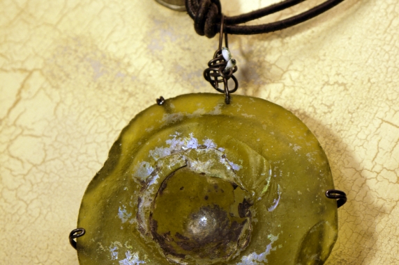 Ancient Roman glass leather and steel necklace