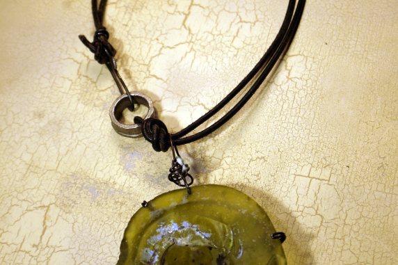 Ancient Roman glass leather and steel necklace