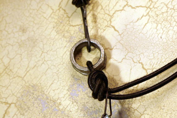Ancient Roman glass leather and steel necklace