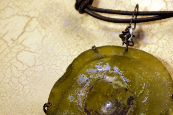 Ancient Roman glass leather and steel necklace
