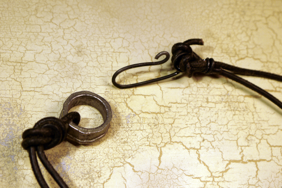 Ancient Roman glass leather and steel necklace