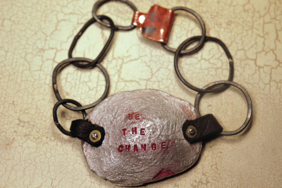 "Be the change" pewter bracelet necklace conversion