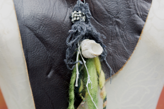upcycled shells bohemian leather bib necklace with pewter branch