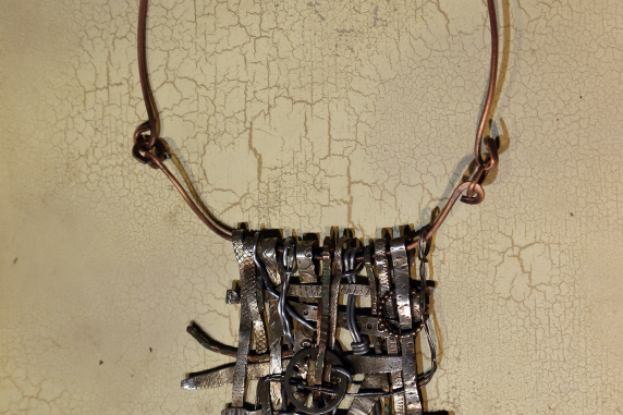 Textured sterling silver woven statement necklace