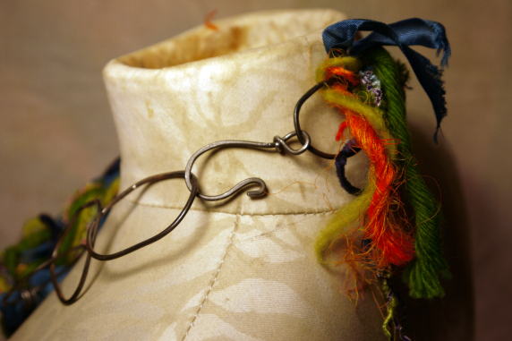 Colorful yarn and concrete safety pin necklace with steel links