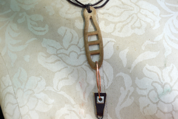 Concrete dangle charm holder with leather and Czech glass