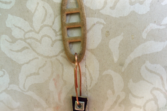 Concrete dangle charm holder with leather and Czech glass