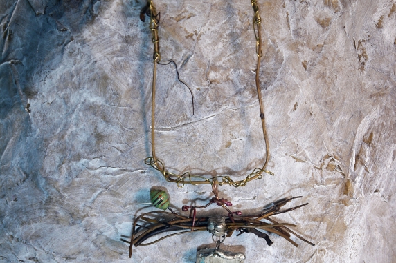 Concrete grapevine soldered copper brass pendant necklace