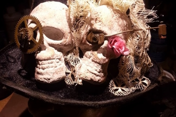 Steampunk day of the dead skull top hat