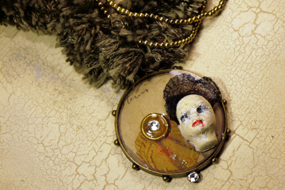 Edwardian steampunk fringe necklace with face