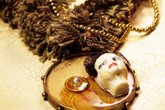 Edwardian steampunk fringe necklace with face