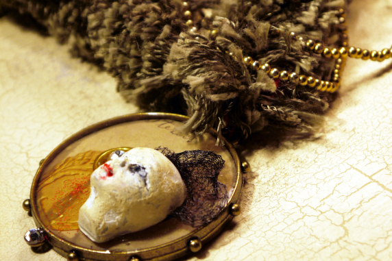 Edwardian steampunk fringe necklace with face