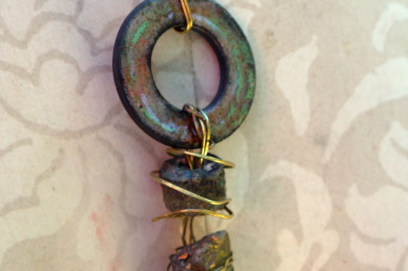 upcycled washer crystal necklace with turquoise cord and brass