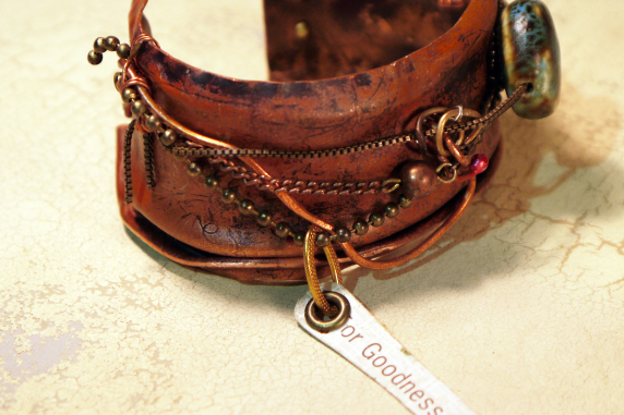 For goodness sake_crushed_copper_cuff_recycled_chains_beads Jomama