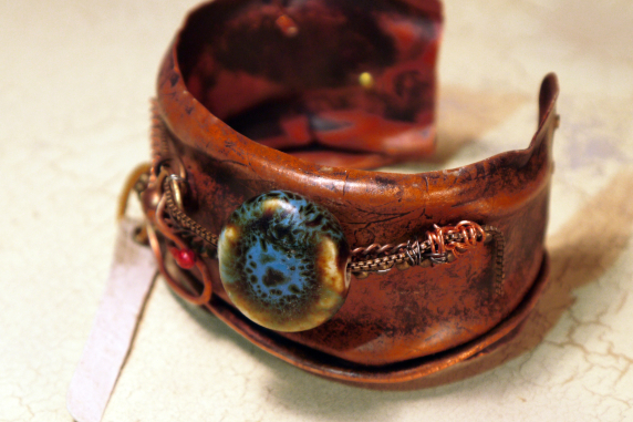 For goodness sake_crushed_copper_cuff_recycled_chains_beads Jomama