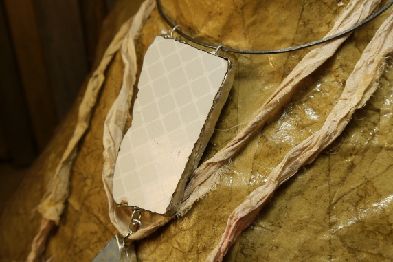 Tile remnant silver solder and steel necklace