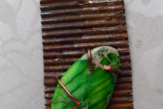 Green jasper recycled tin can prong necklace