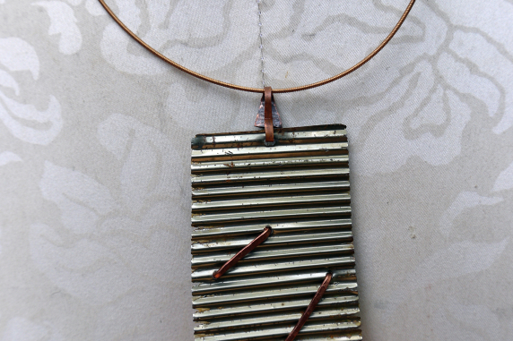 Green jasper recycled tin can prong necklace