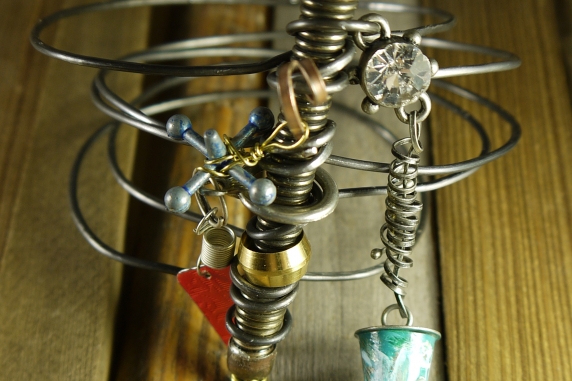 Industrial steel wire doorstop charm bangle bracelet