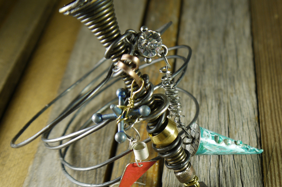 Industrial steel wire doorstop charm bangle bracelet