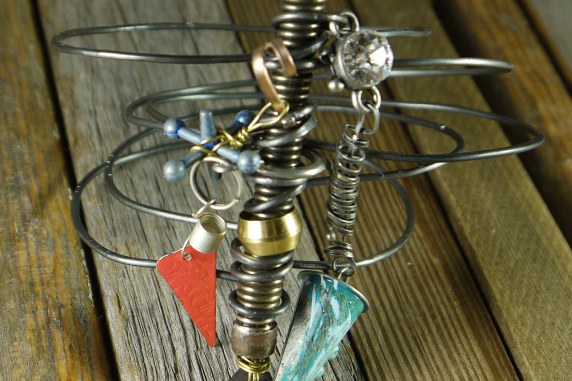 Industrial steel wire doorstop charm bangle bracelet