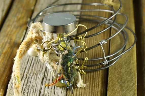 Industrial steel wire, drawer pull and yarn bracelet