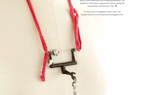 Recycled sewing machine part with hanging charm necklace