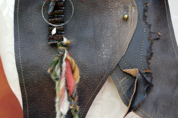 Recycled rustic brown bohemian leather vest style bib necklace by Jomama