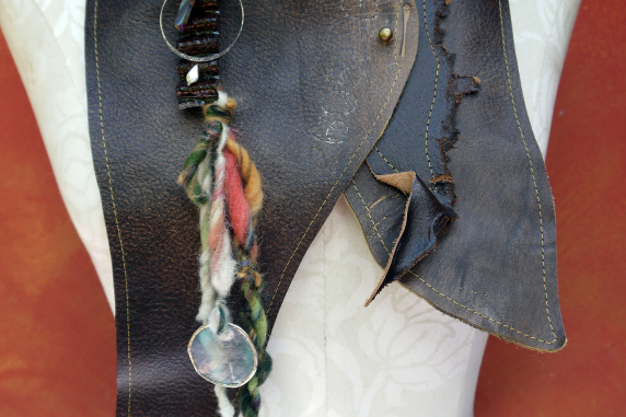 organic jewelry brown bohemian leather vest style bib necklace