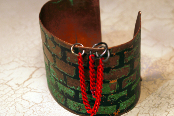 Etched copper cuff "life" obstacles and hoops