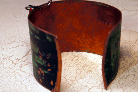 Etched copper cuff "life" obstacles and hoops