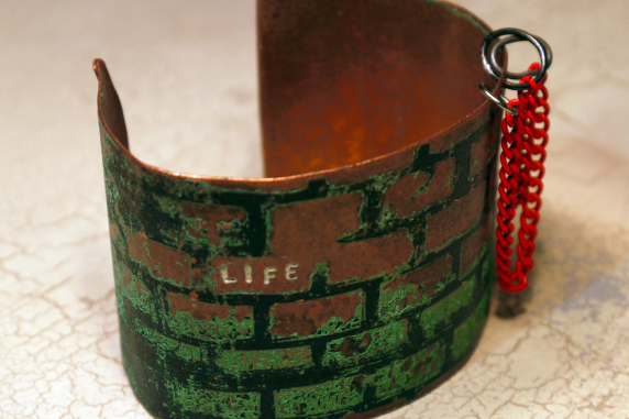 Etched copper cuff "life" obstacles and hoops