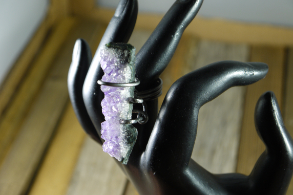 oblong amethyst steel ring