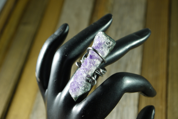 oblong amethyst steel ring