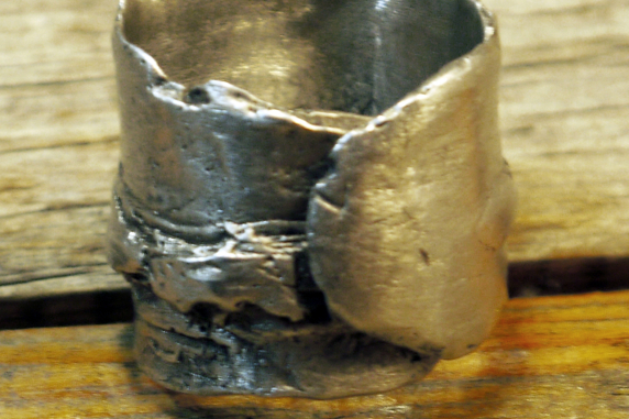 Blackened unisex organic pewter nugget terrain ring