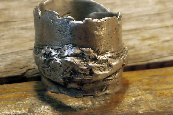 Blackened unisex organic pewter nugget terrain ring