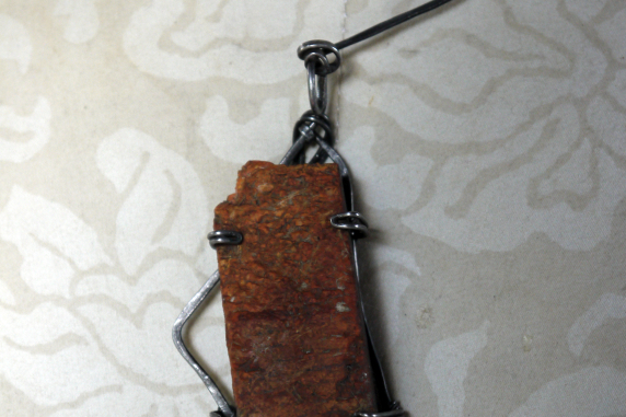 "Jazzy Terrain" orange brick steel wire pendant necklace