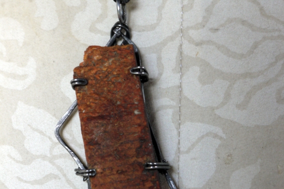 "Jazzy Terrain" orange brick steel wire pendant necklace