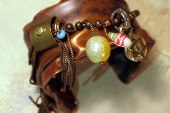 salvaged_crushed_copper_cuff_recycled_chains_beads_vintage_parts_brass Jomama