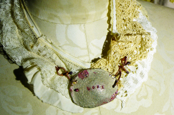 Tattered lace necklace with Iced Enamels on pewter