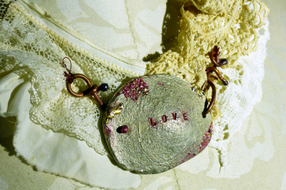 Tattered lace necklace with Iced Enamels on pewter
