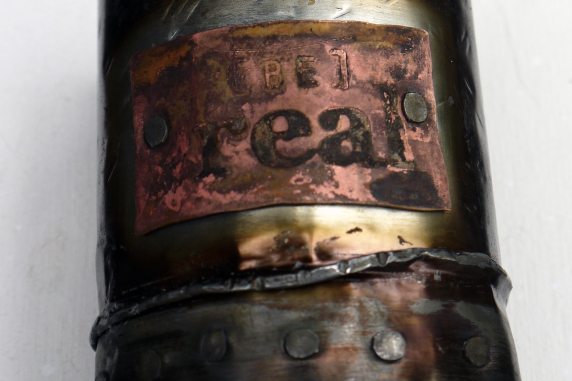 Upcycled tin can cuff bracelet with copper tag