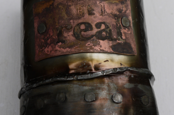 Upcycled tin can cuff bracelet with copper tag