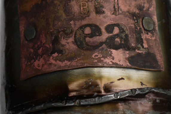 Upcycled tin can cuff bracelet with copper tag