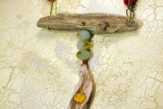 Wood look concrete driftwood necklace with Czech glass