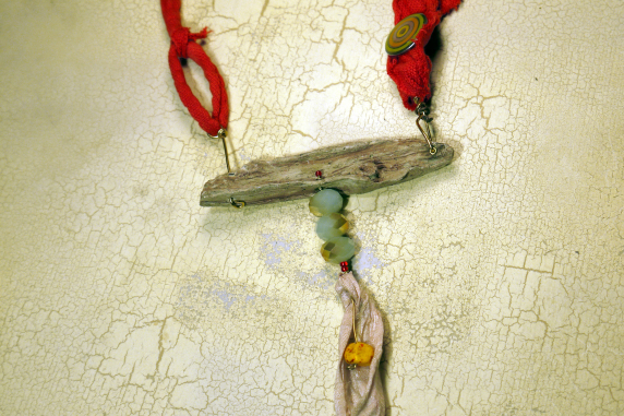 Wood look concrete driftwood necklace with Czech glass